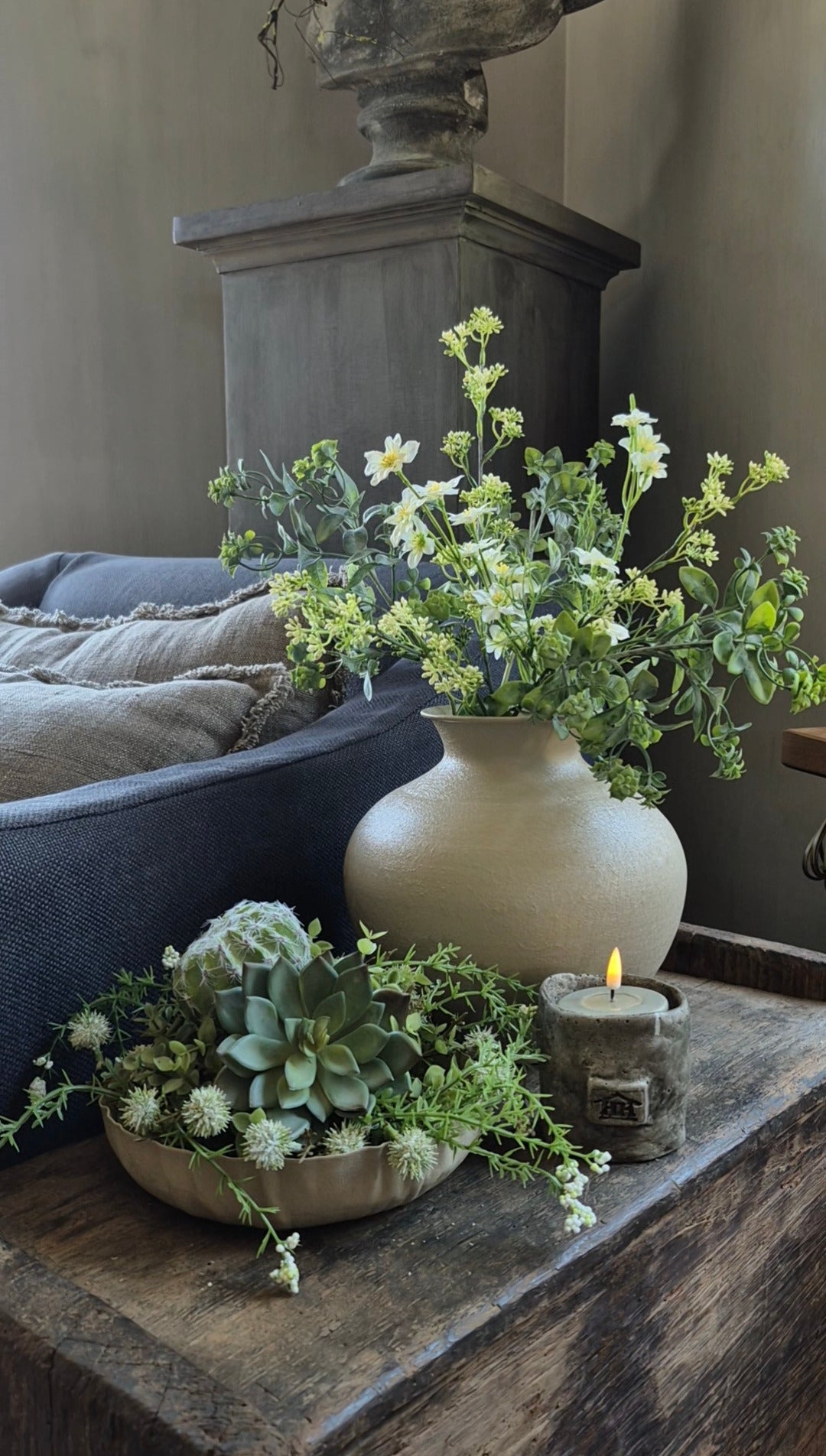 Kunstbloemen groen wit - gebonden