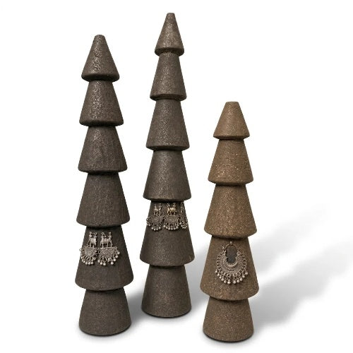 Houten bomen met sieraad - set van 3