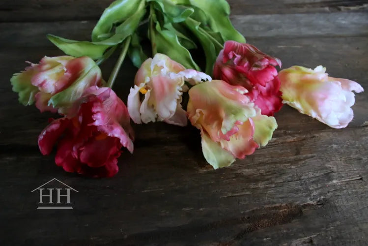 Kunst tulpen donker roze mix – papegaai tulpen – 52cm – 6 stelen