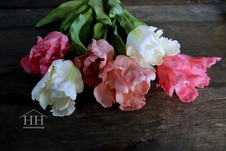 Kunst papegaai tulpen mix lichtroze wit – 52cm – 6 stelen