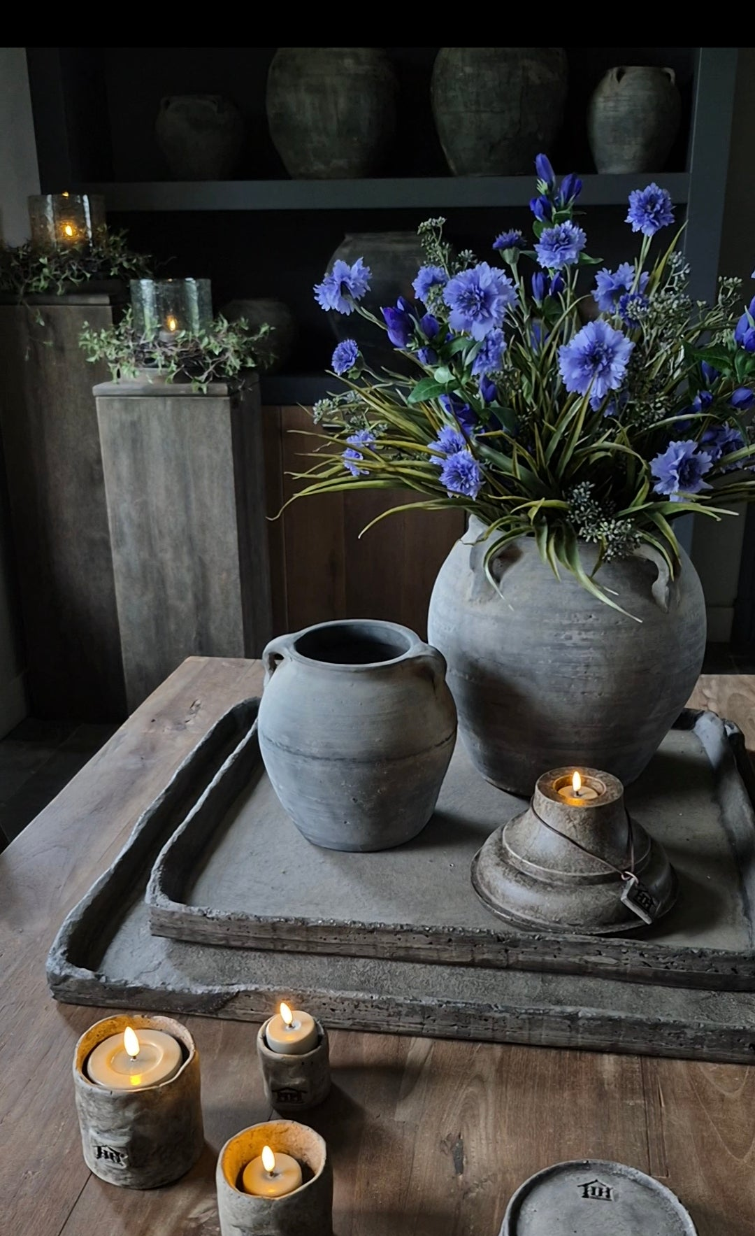 Kunstbloemen grasboeket groen blauw - gebonden