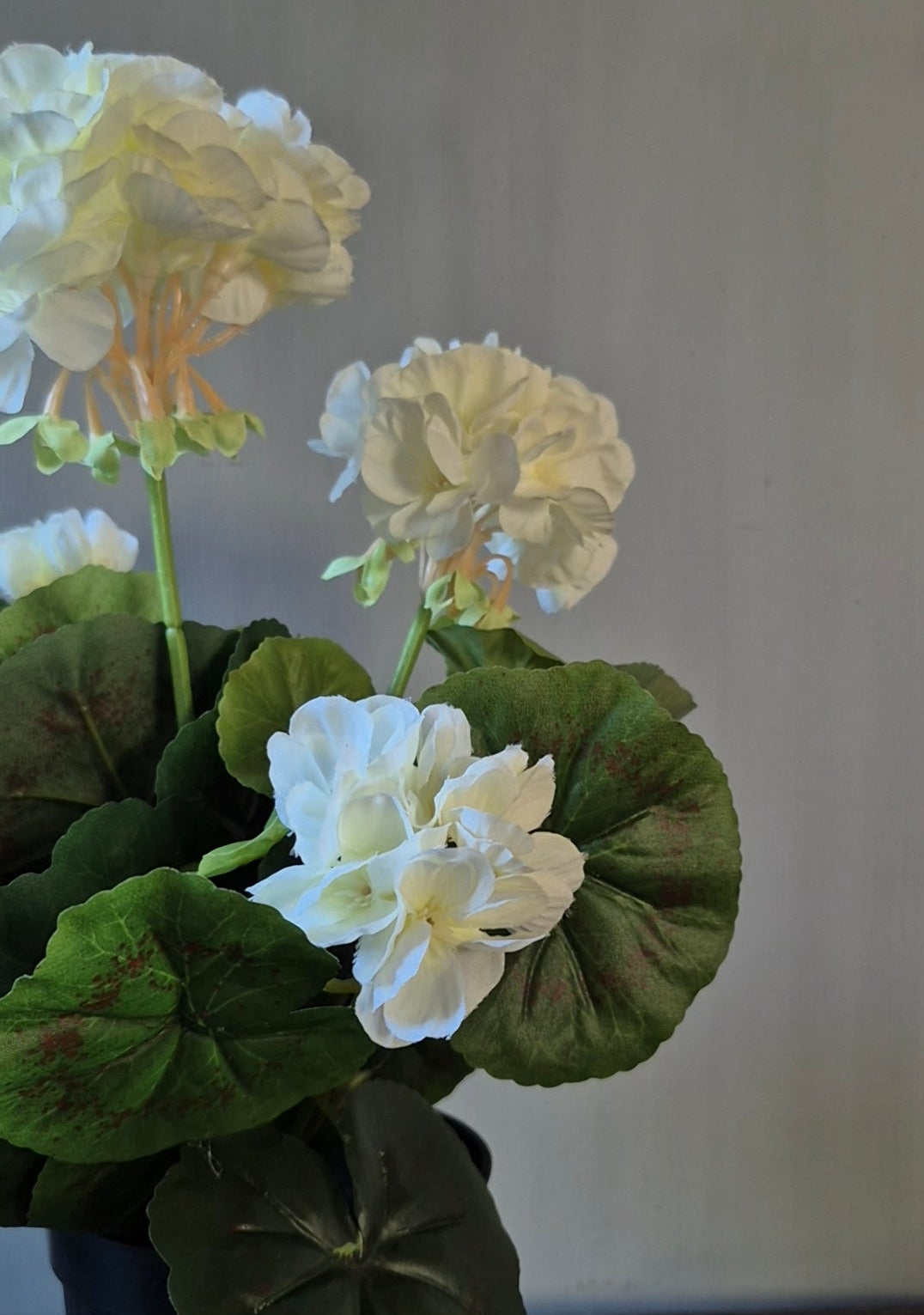 Geranium kunstplant wit in binnenpot - 33 cm