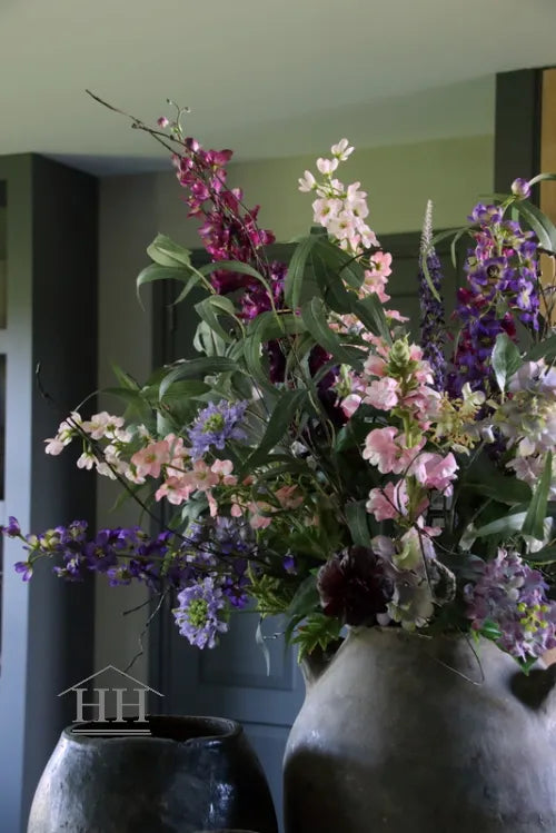 Kunstbloemen boeket XXL - roze lila paars groen - gebonden