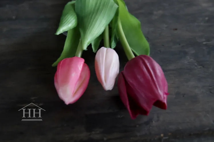 Korte kunst tulpen mix bordeaux roze- 25cm - 3 stelen
