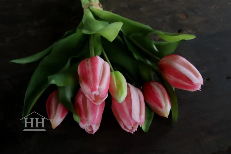 Kunst tulpenboeket gevlamd roze - 30cm
