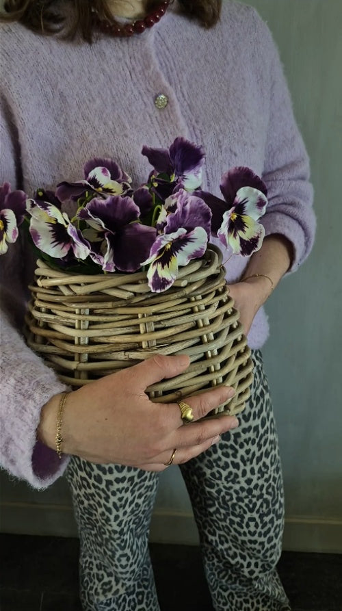 Set ronde mand D26cm met paarse violen