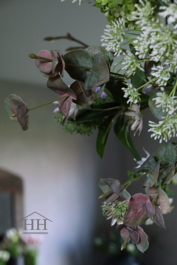 Kunst eucalyptus groen met roze 75 cm