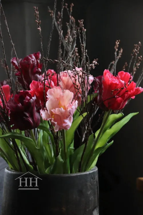 Kunsttulpen boeket papegaai bordeaux-roze | gebonden