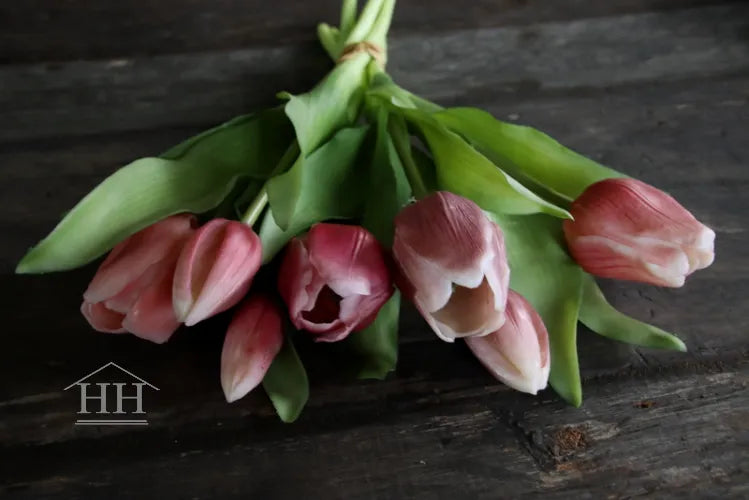 Kunst tulpenboeket kleurenmix roze - 30cm