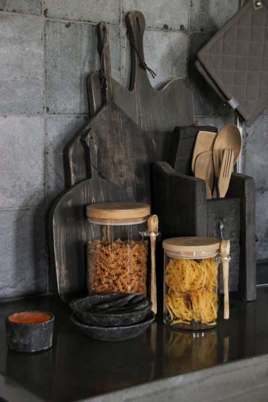 Vorratsglas mit Holzdeckel und Löffel groß