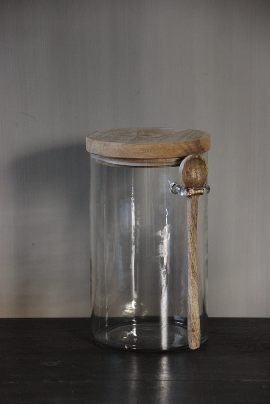 Voorraadpot met houten deksel en lepel groot