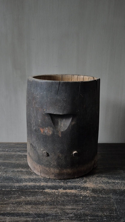 Houten pot antiek donkerbruin 24x27cm