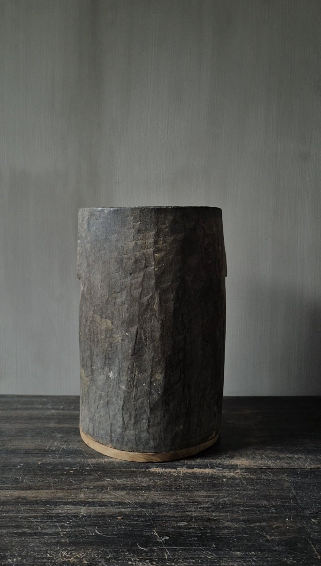 Houten pot antiek lichtbruin 20x32cm