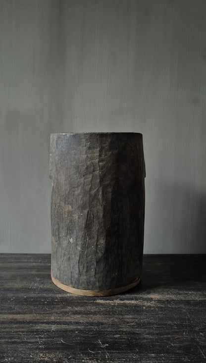 Houten pot antiek lichtbruin 20x32cm