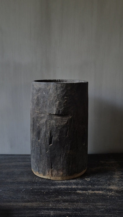 Houten pot antiek lichtbruin 20x32cm