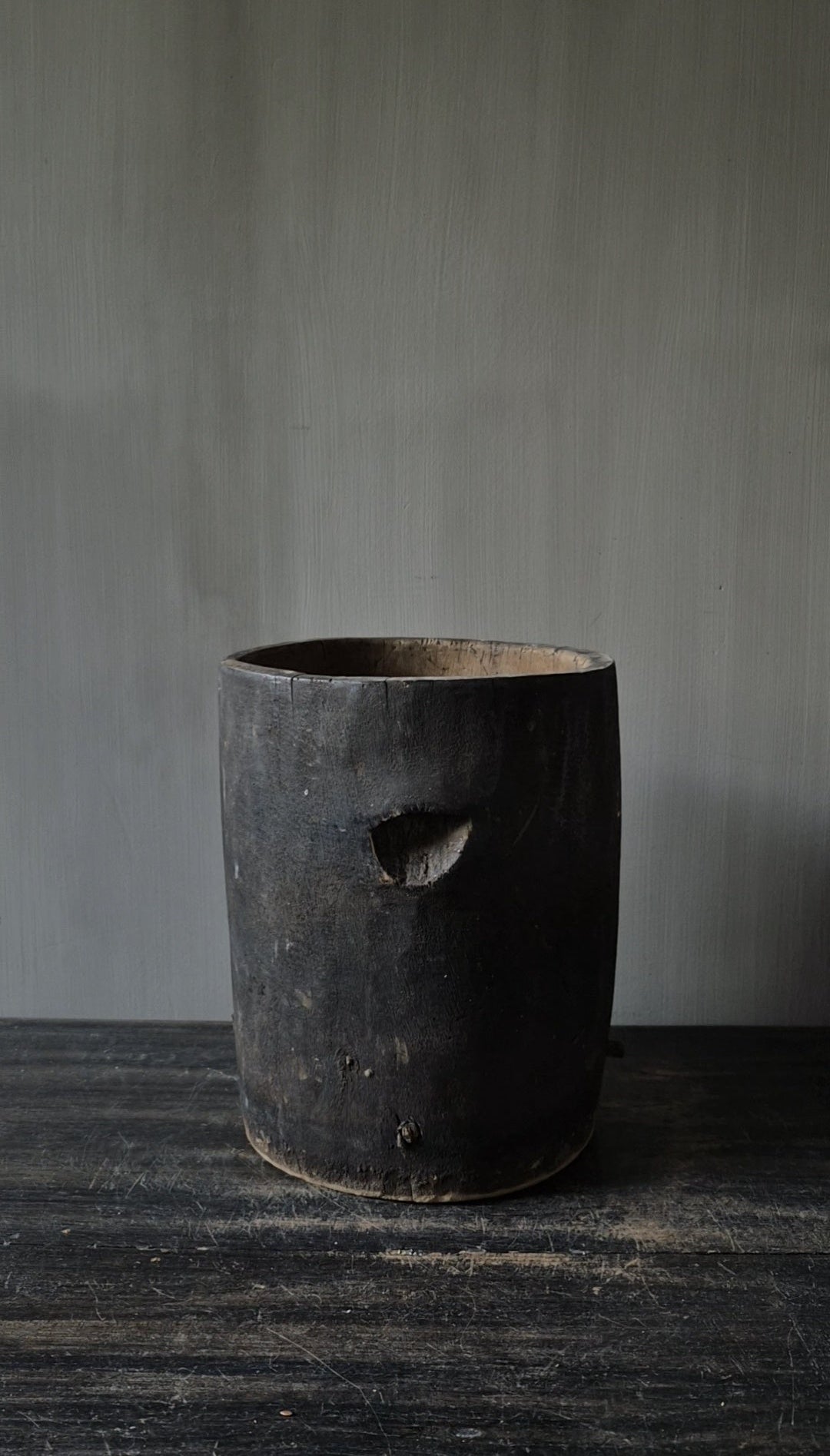 Houten pot antiek donkerbruin 20x25cm