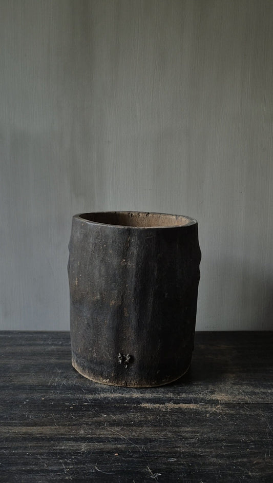 Houten pot antiek donkerbruin 20x25cm