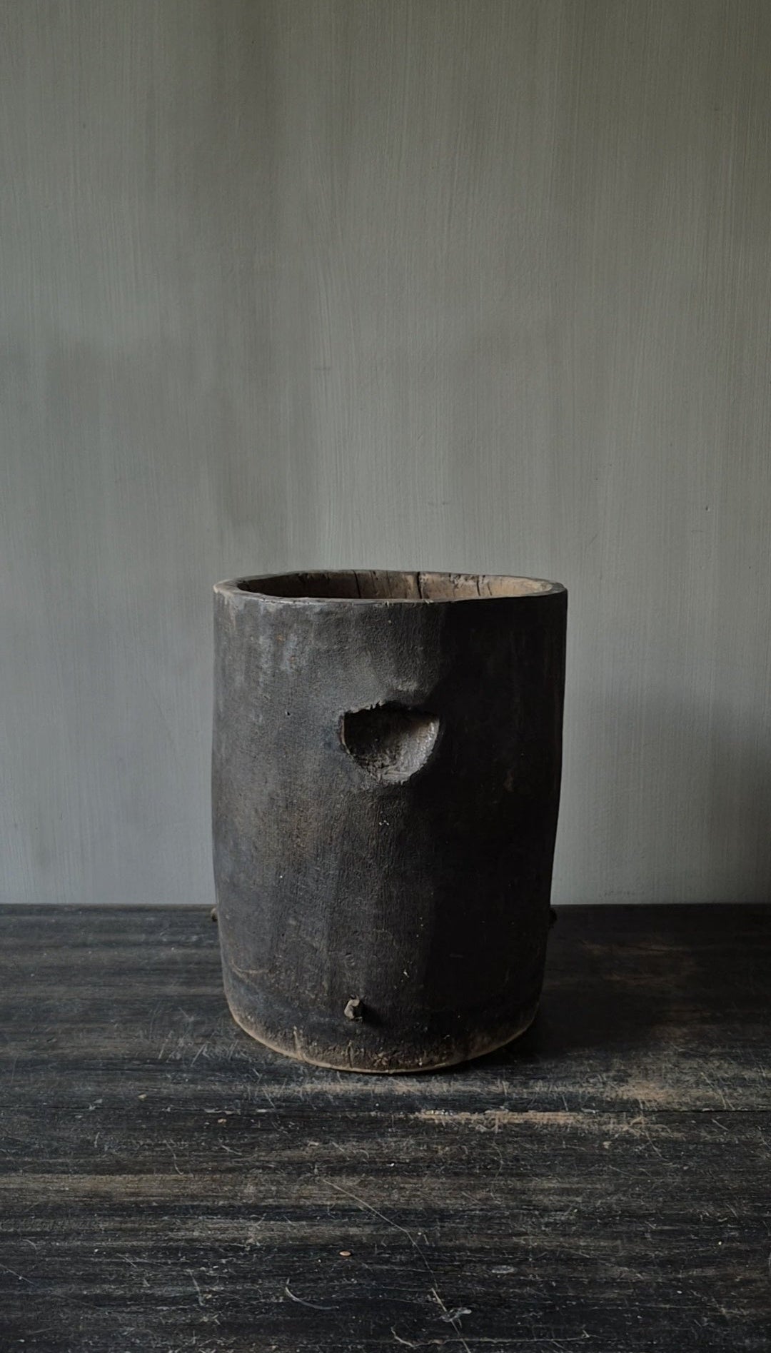 Houten pot antiek donkerbruin 20x25cm