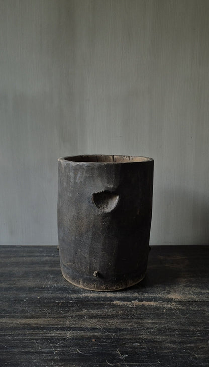Houten pot antiek donkerbruin 20x25cm