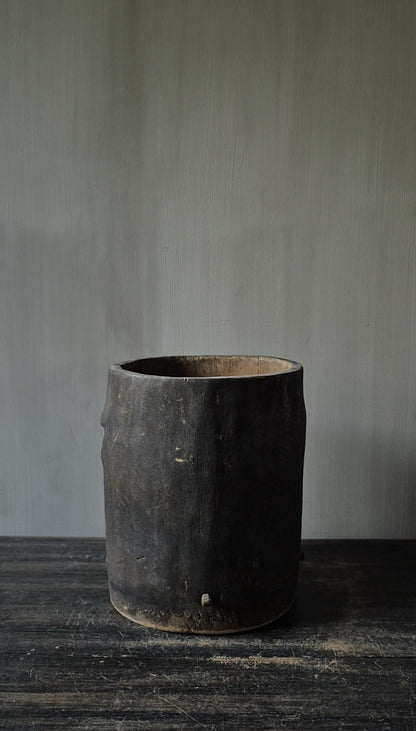 Houten pot antiek donkerbruin 20x25cm