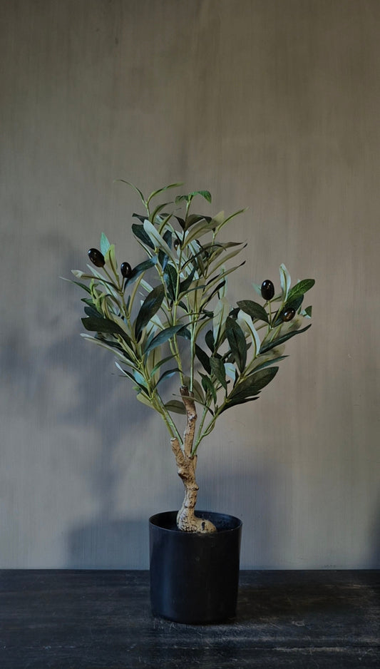 Kunstolijfboom in zwarte binnenpot 60 cm