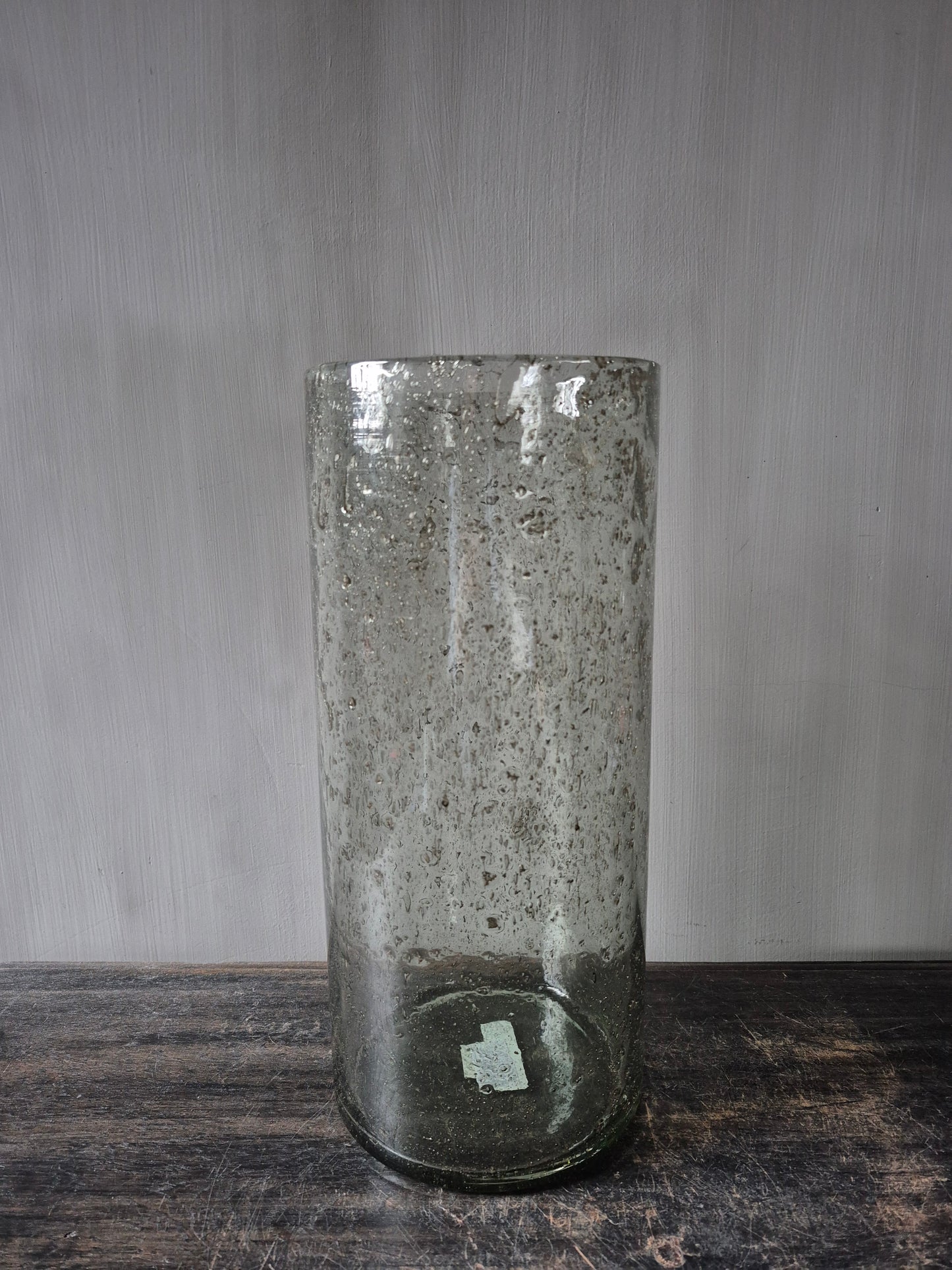 Smal/hoog Transparant windlicht met metalen schilfers 15/35cm