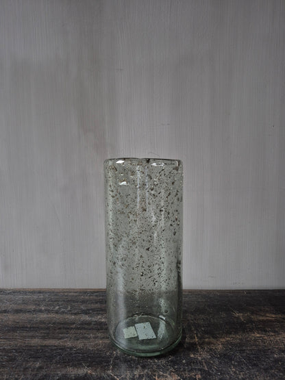 Smal/hoog Transparant windlicht met metalen schilfers 9/22cm