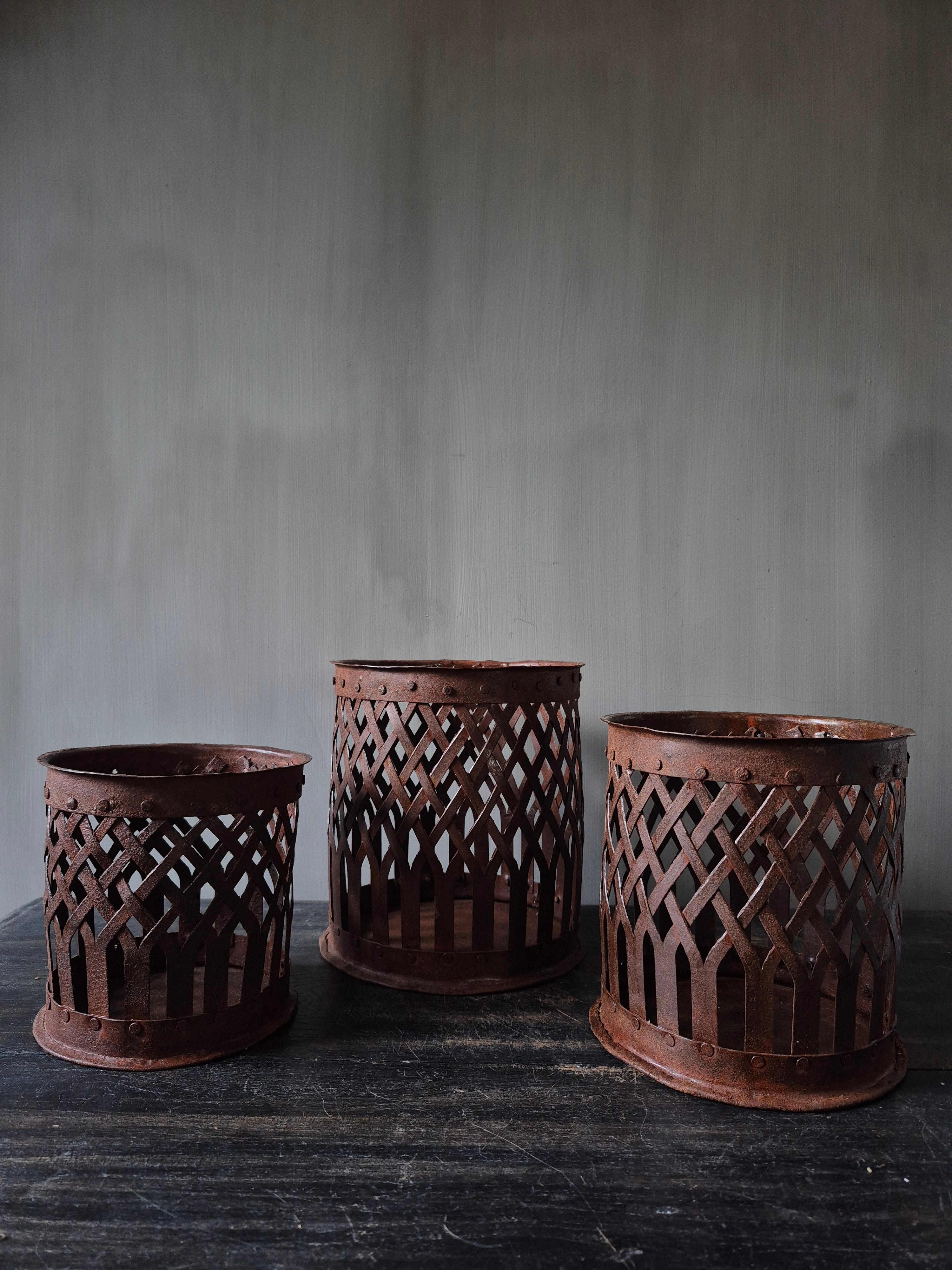 Set of rusty lanterns 15, 17 and 20 cm