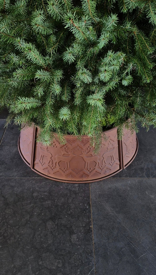 Roestige metalen kerstboomrok 63 cm met rendieren