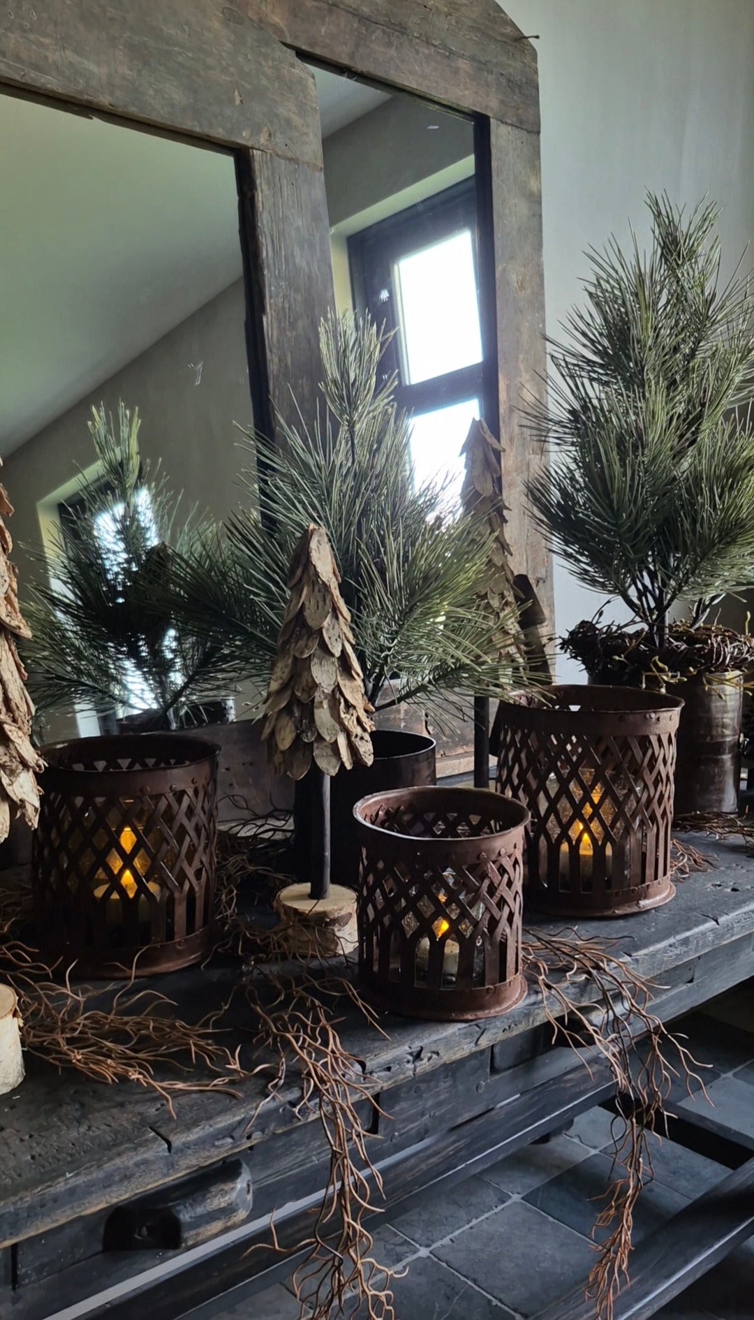 Set roestige windlichten 15, 17 en 20 cm