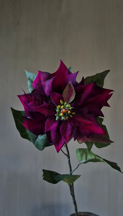 Kerstster kunstbloem donkerpaars real touch 62 cm