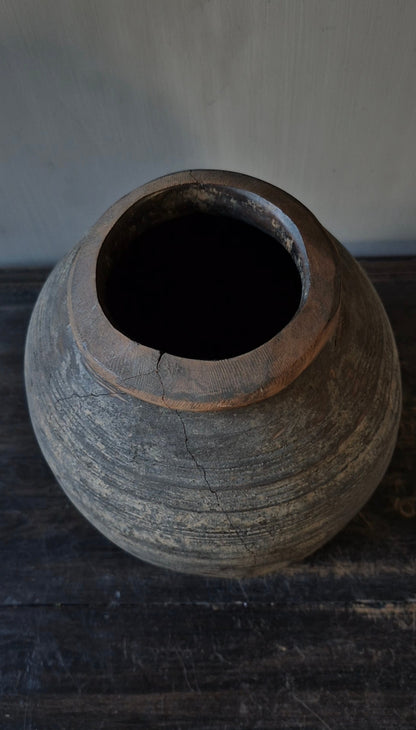 Wooden pot vase brown 25 cm