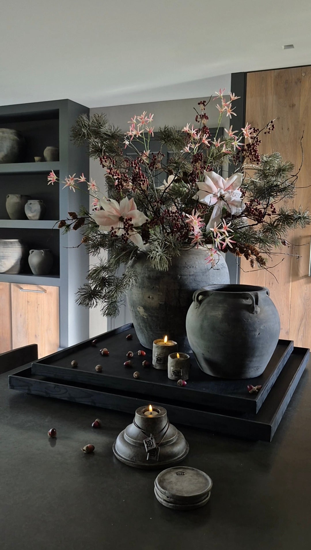 Kersttakken set met 5 kunsttakken – grijs bordeaux roze