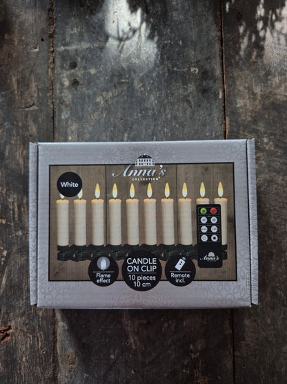 LED kerstboomkaarsjes op clip met afstandsbediening 10 stuks crème
