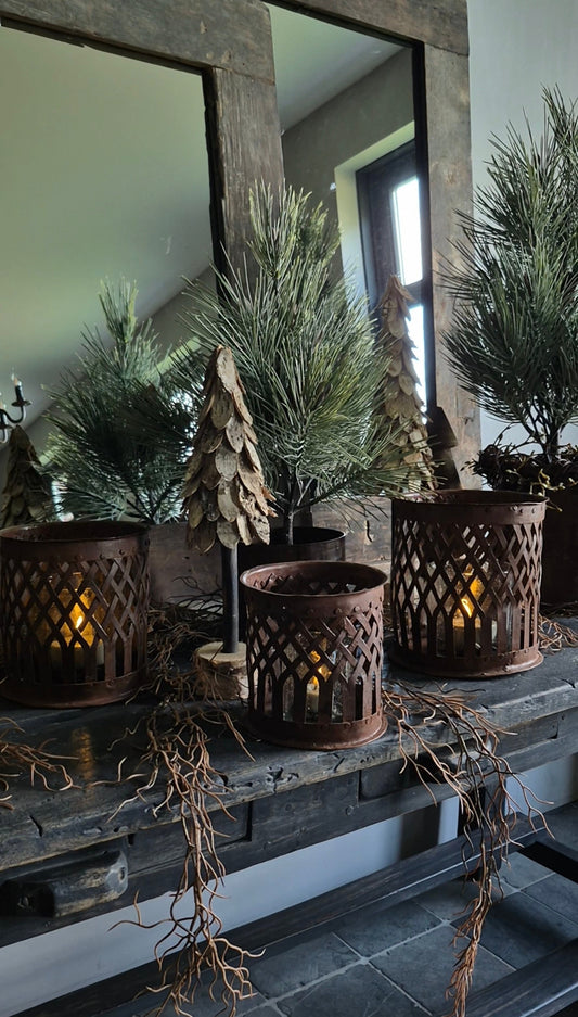 Set roestige windlichten 15, 17 en 20 cm