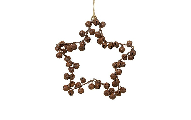 Kersthanger ster met belletjes roest - 12 cm