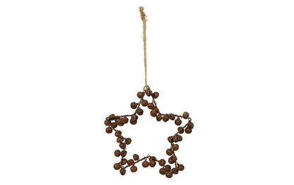 Kersthanger ster met belletjes roest - 12 cm