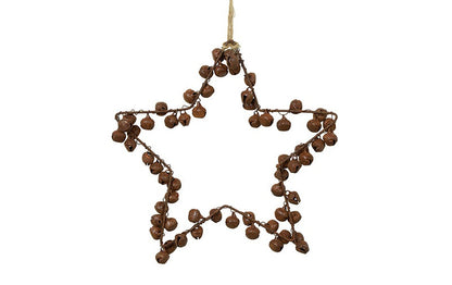 Kersthanger ster met belletjes roest - 15 cm