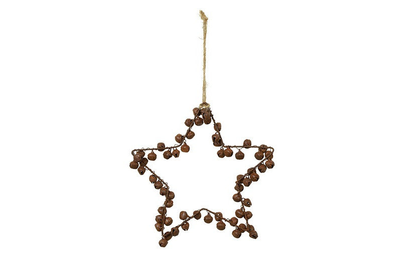Kersthanger ster met belletjes roest - 15 cm