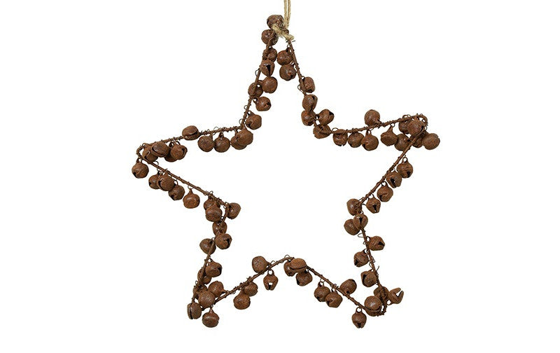 Pre-order Kersthanger ster met belletjes roest - 18 cm