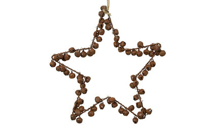 Pre-order Kersthanger ster met belletjes roest - 18 cm