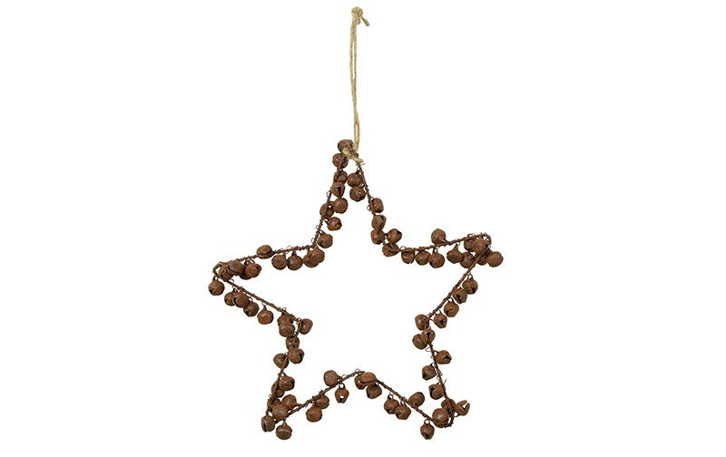 Pre-order Kersthanger ster met belletjes roest - 18 cm