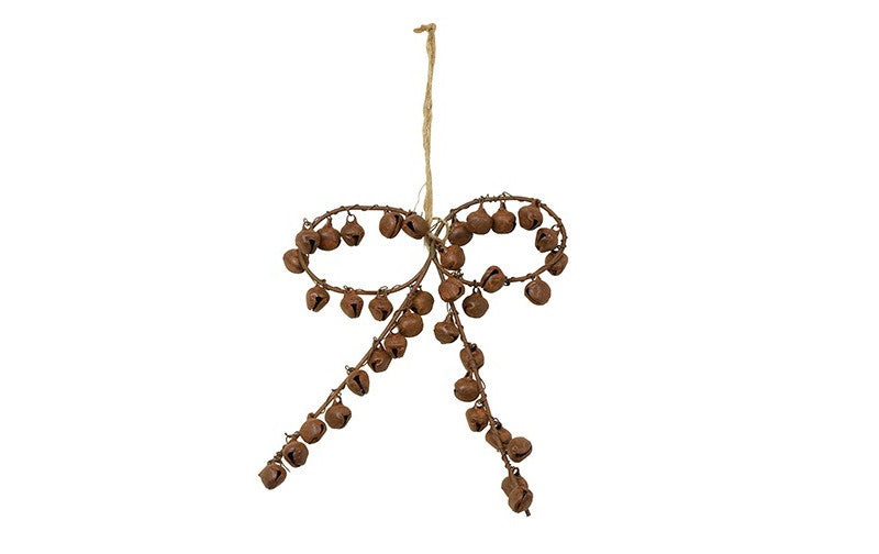 Kersthanger strik met belletjes roest - 10x12 cm