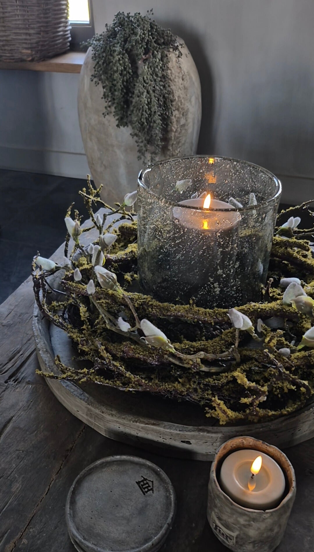 Kunst moskrans met magnolia