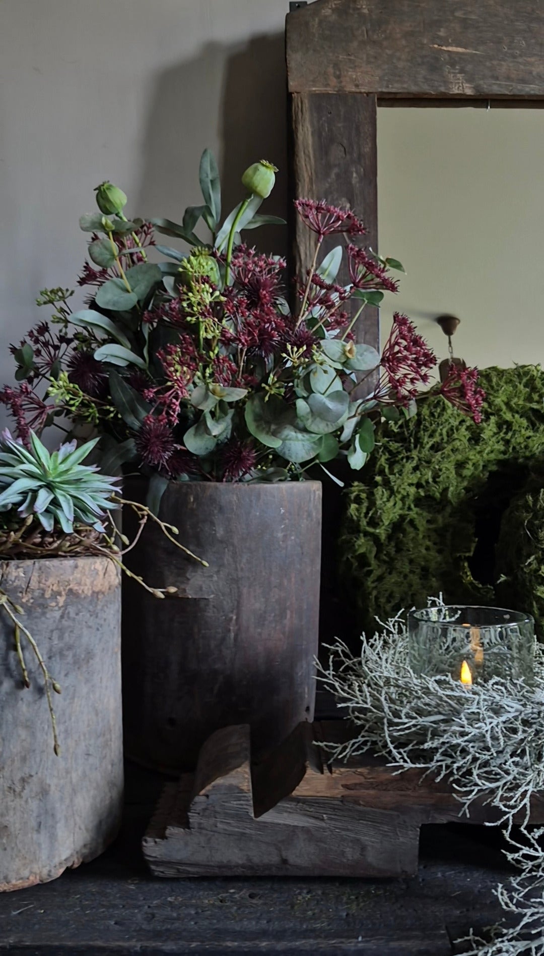 Kunst vetplant aeonium groen bruin - 13 cm