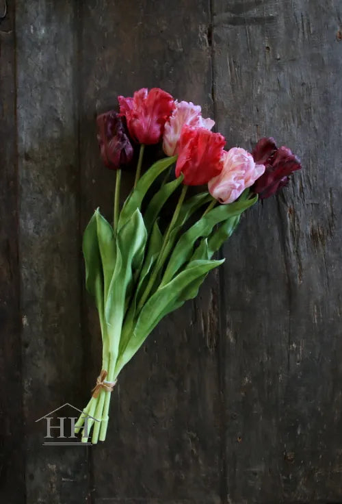 Kunst tulpen mix bordeaux paars roze – papegaai tulpen – 52cm – 6 stelen