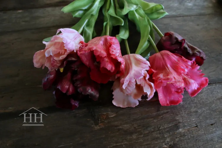 Kunst tulpen mix bordeaux paars roze – papegaai tulpen – 52cm – 6 stelen