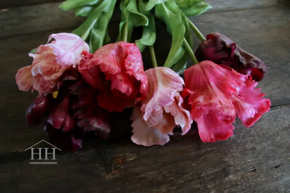 Kunst tulpen mix bordeaux paars roze – papegaai tulpen – 52cm – 6 stelen