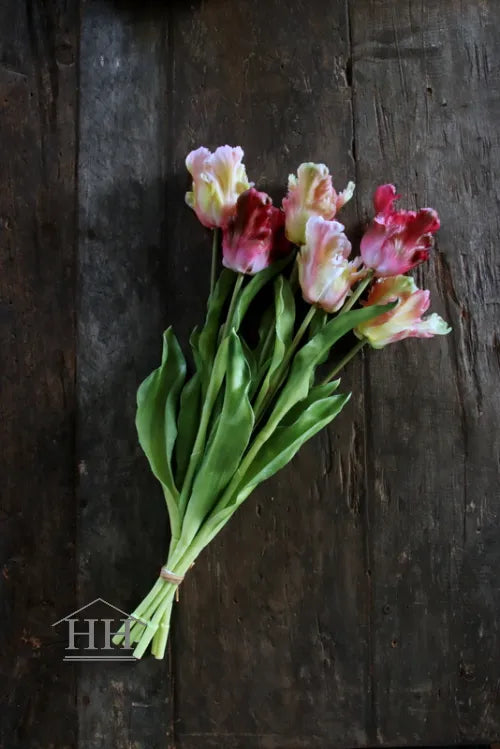 Kunst tulpen donker roze mix – papegaai tulpen – 52cm – 6 stelen