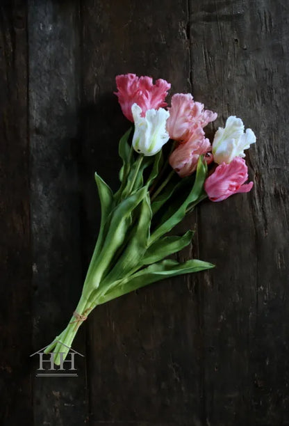 Kunst papegaai tulpen mix lichtroze wit – 52cm – 6 stelen